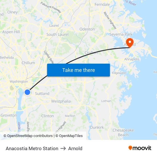 Anacostia Metro Station to Arnold map