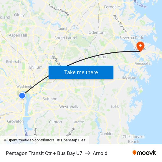 Pentagon Transit Ctr + Bus Bay U7 to Arnold map