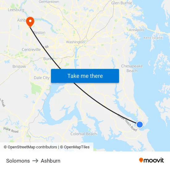 Solomons to Ashburn map