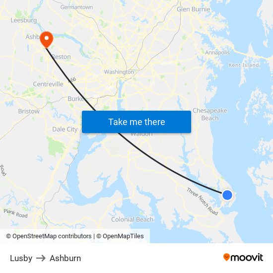 Lusby to Ashburn map