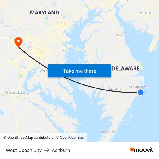 West Ocean City to Ashburn map