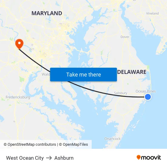 West Ocean City to Ashburn map