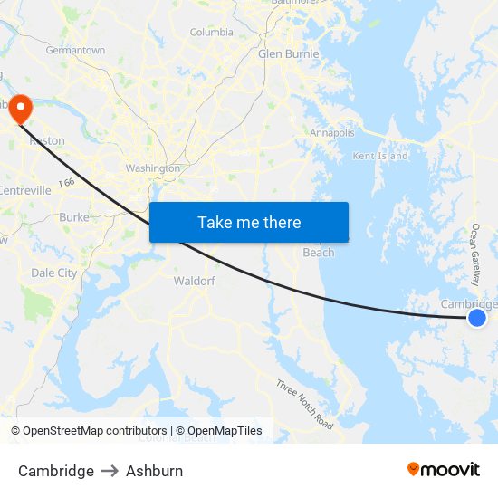 Cambridge to Ashburn map