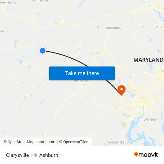 Clarysville to Ashburn map