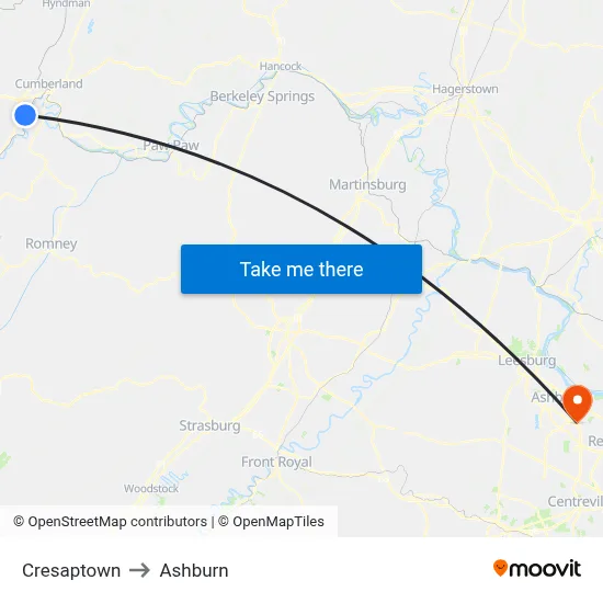 Cresaptown to Ashburn map