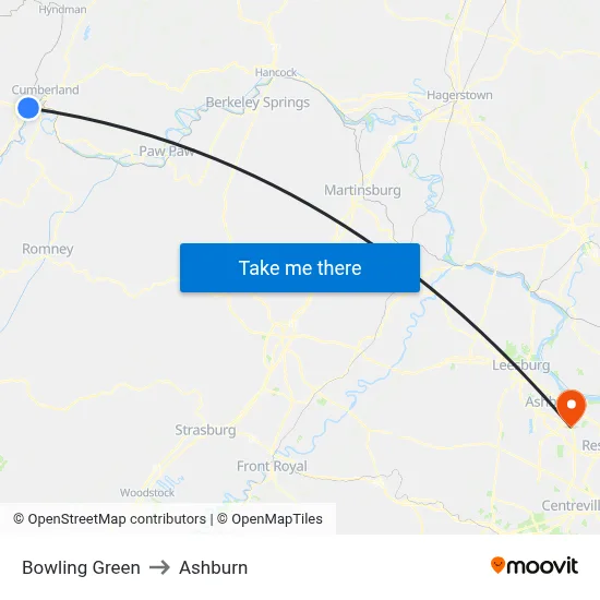 Bowling Green to Ashburn map