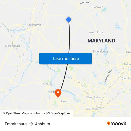 Emmitsburg to Ashburn map