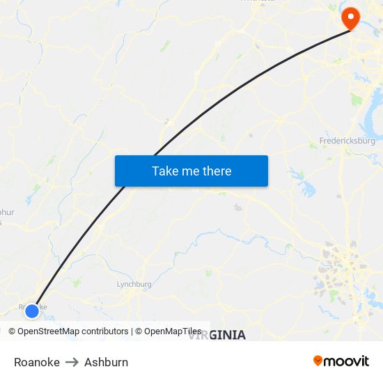 Roanoke to Ashburn map