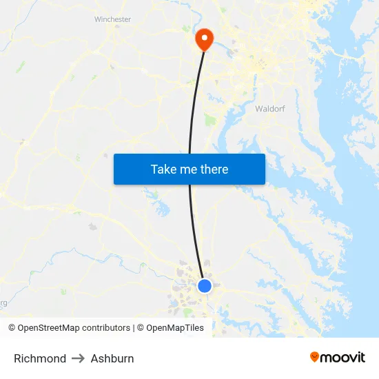 Richmond to Ashburn map