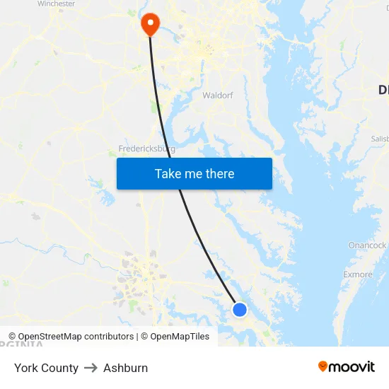 York County to Ashburn map