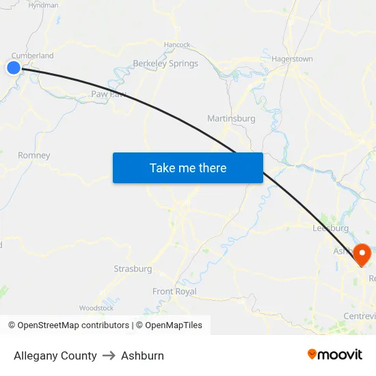 Allegany County to Ashburn map
