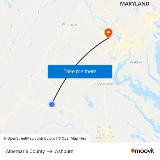 Albemarle County to Ashburn map