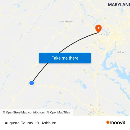 Augusta County to Ashburn map