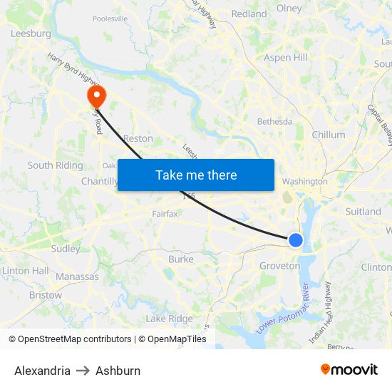 Alexandria to Ashburn map