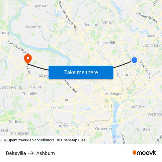 Beltsville to Ashburn map