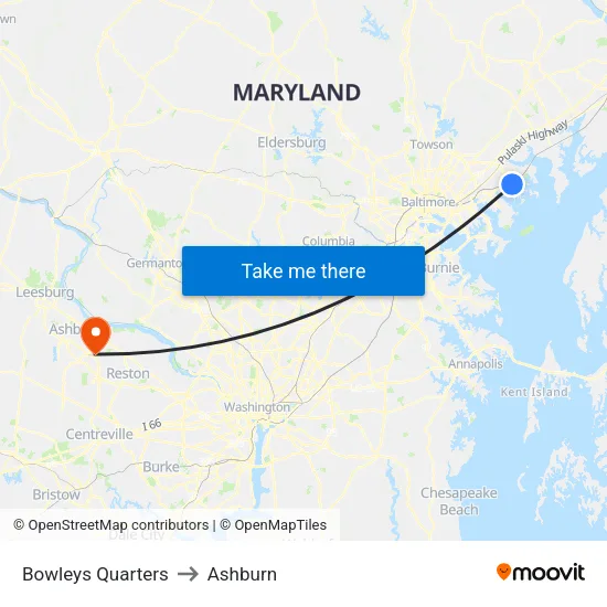 Bowleys Quarters to Ashburn map