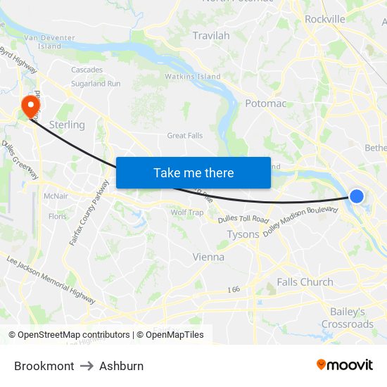 Brookmont to Ashburn map