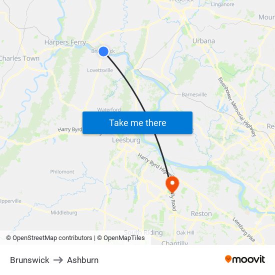 Brunswick to Ashburn map