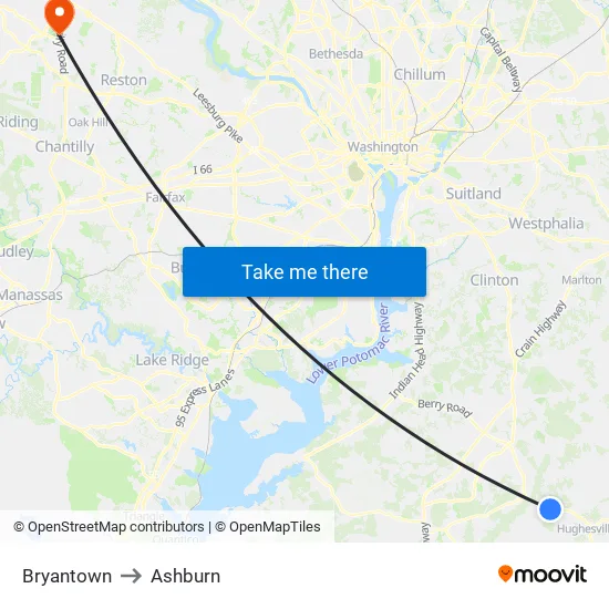 Bryantown to Ashburn map