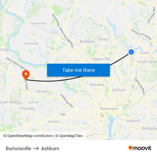 Burtonsville to Ashburn map