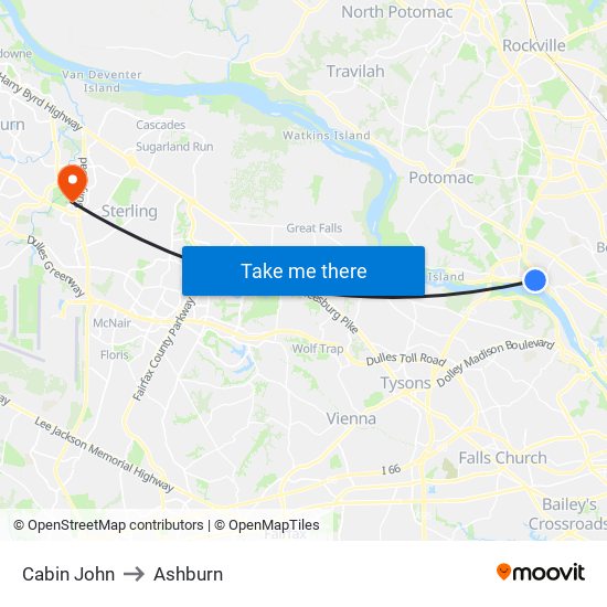 Cabin John to Ashburn map