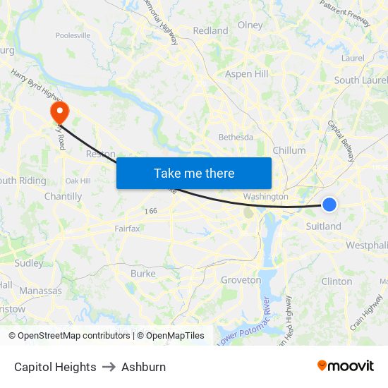 Capitol Heights to Ashburn map