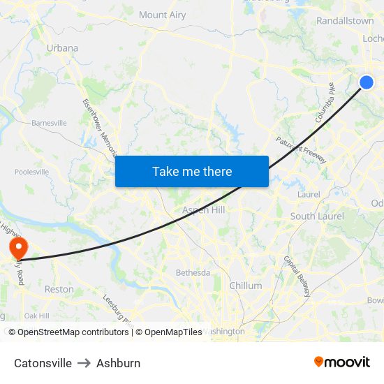 Catonsville to Ashburn map