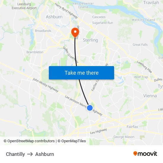 Chantilly to Ashburn map