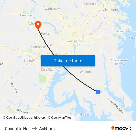 Charlotte Hall to Ashburn map