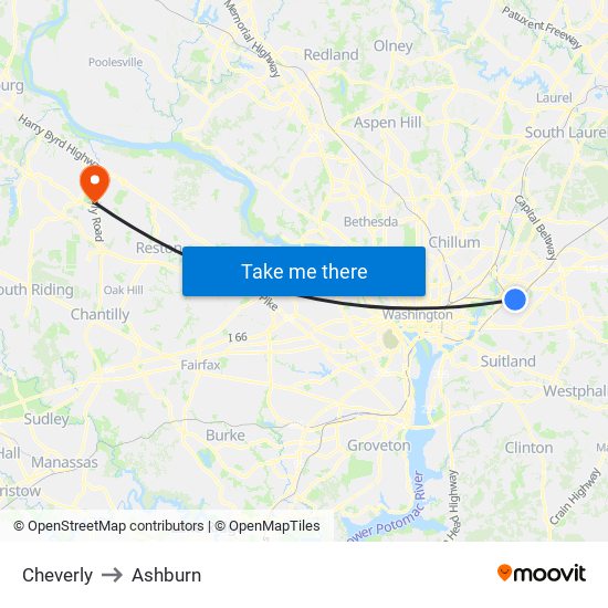 Cheverly to Ashburn map