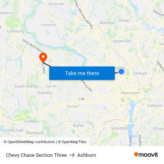 Chevy Chase Section Three to Ashburn map