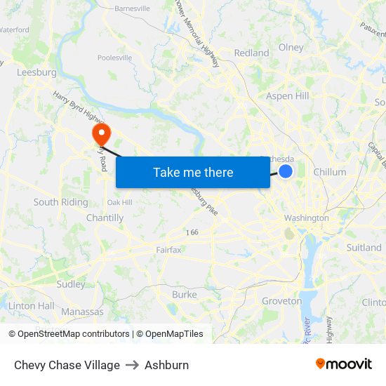 Chevy Chase Village to Ashburn map