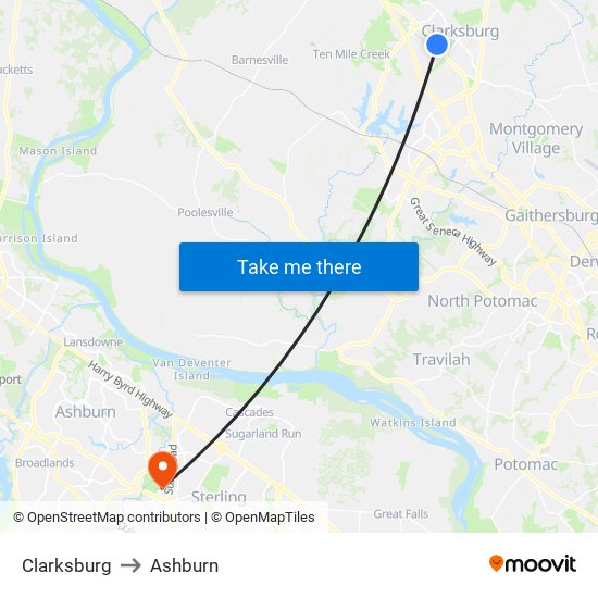 Clarksburg to Ashburn map