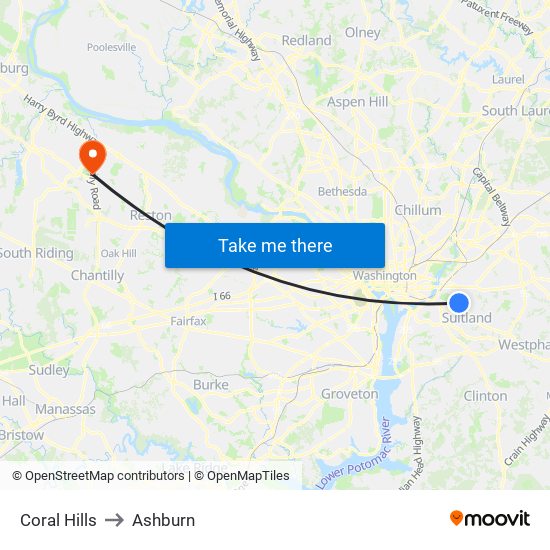 Coral Hills to Ashburn map