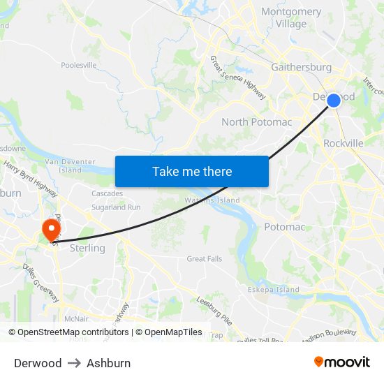 Derwood to Ashburn map