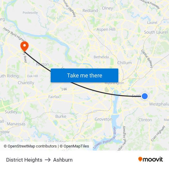 District Heights to Ashburn map