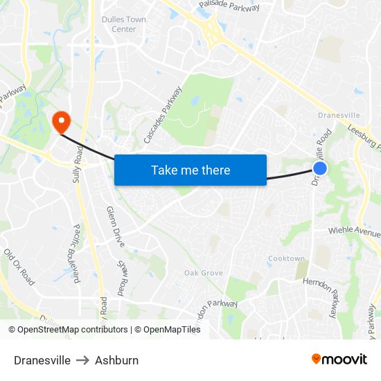 Dranesville to Ashburn map