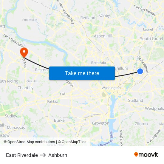 East Riverdale to Ashburn map