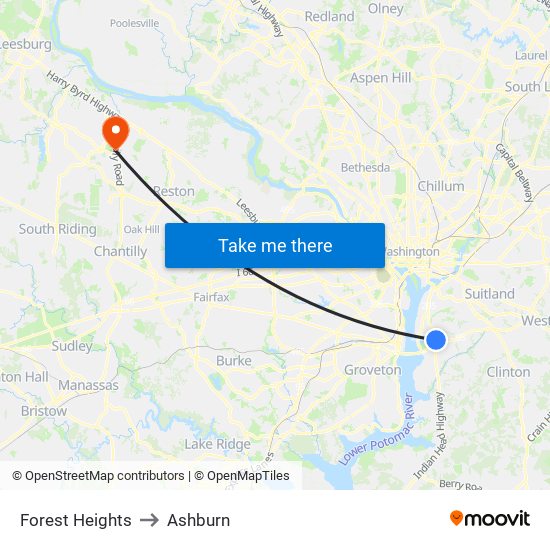 Forest Heights to Ashburn map