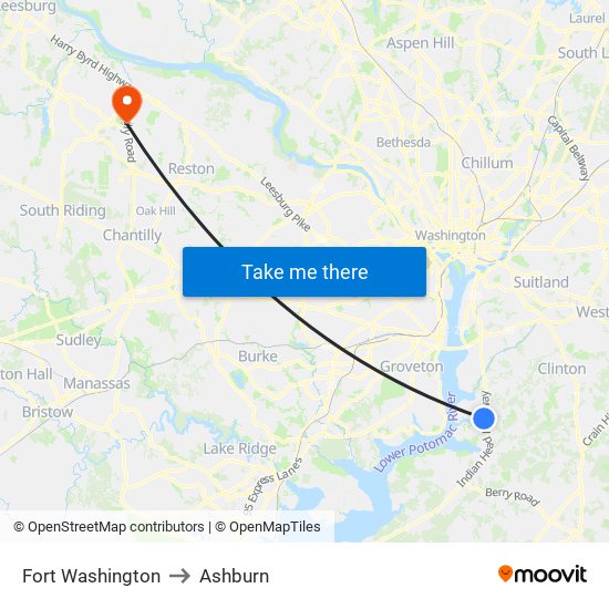 Fort Washington to Ashburn map