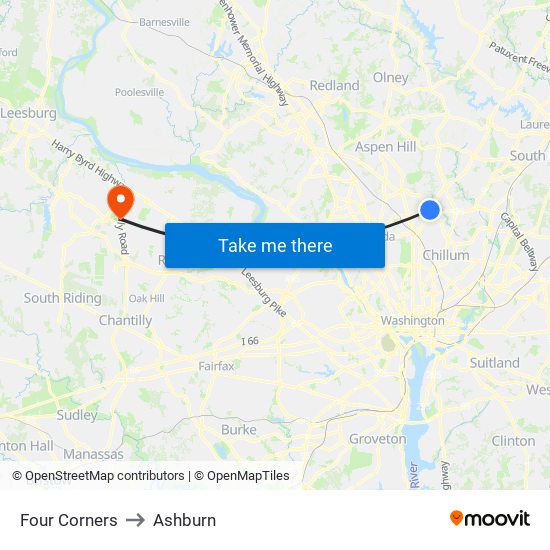 Four Corners to Ashburn map