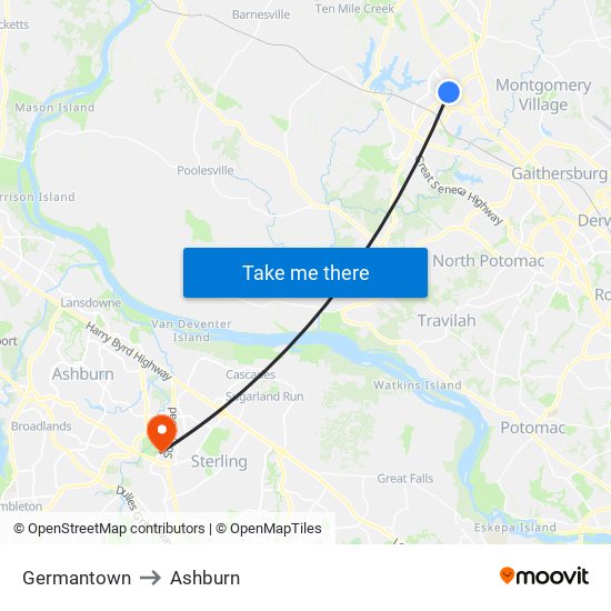 Germantown to Ashburn map