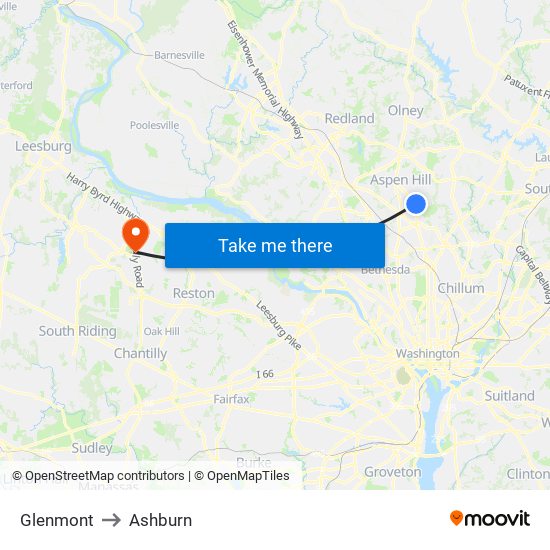 Glenmont to Ashburn map
