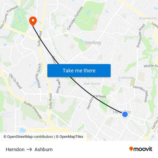 Herndon to Ashburn map