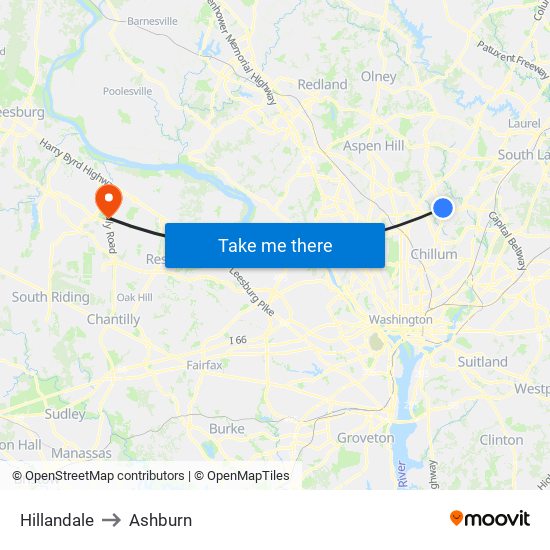 Hillandale to Ashburn map