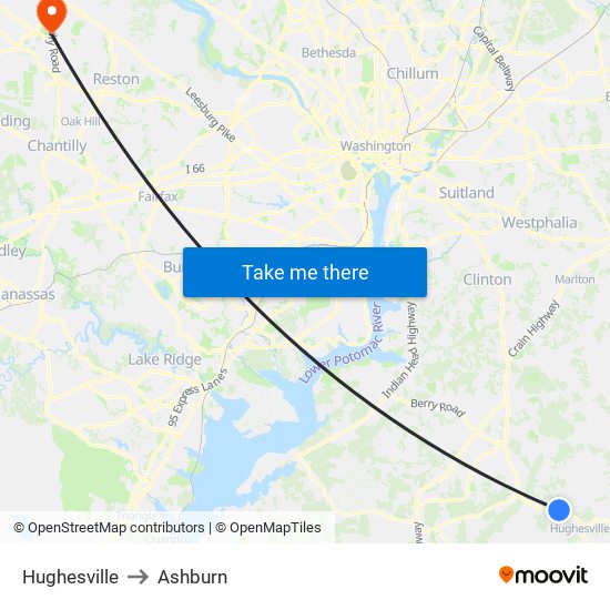 Hughesville to Ashburn map