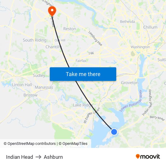 Indian Head to Ashburn map