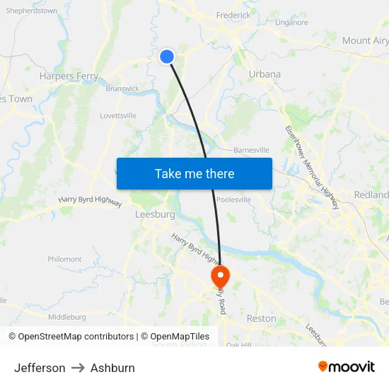 Jefferson to Ashburn map