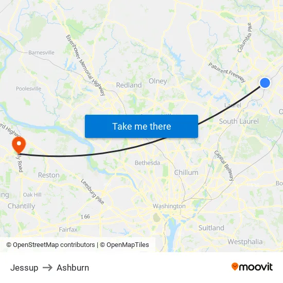 Jessup to Ashburn map