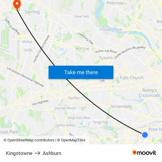 Kingstowne to Ashburn map